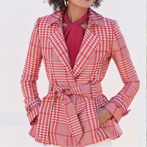 White House Black Market Jackets & Blazers - NWT WHBM Red Houndstooth Jacket Tie Belt